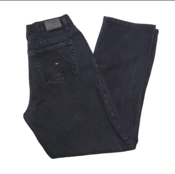 Tommy Hilfiger Vintage 90s Black Stone Wash High Waisted Tapered Leg Denim Jeans - Picture 2 of 10